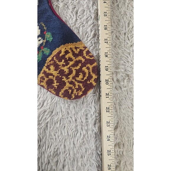 Vintage Large Needlepoint Christmas Stocking Wool Velvet Angel Harp Dove - Picture 7 of 10